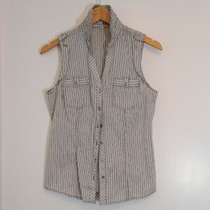 3/$15 Dalia Collection Black and White Striped Sleeveless Shirt